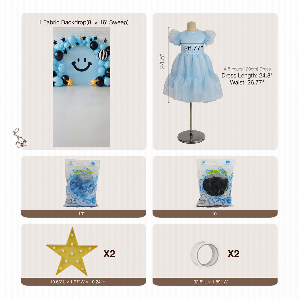 RTS Kate Cake Smash Birthday Blue Balloon Smiley Photo Kit Photography Backdrops&Props Themed Bundle