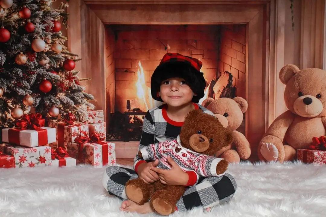 Kate Christmas Tree Fireplace White Retro Wall Backdrop Designed by Emetselch