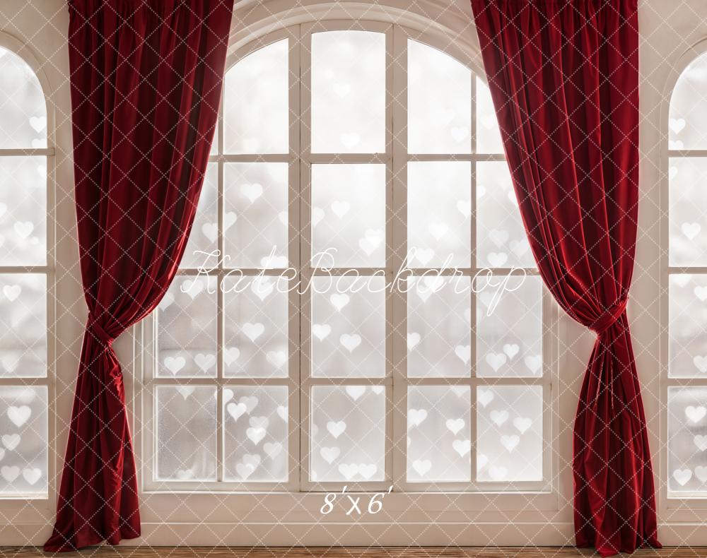 Kate Valentines Red Curtain Arch Window Heart Bokeh Backdrop Designed by Emetselch