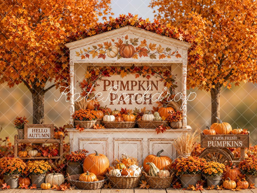 Kate Fall Pumpkin Patch Harvest Maple Tree Printed Backdrop Designed by Emetselch