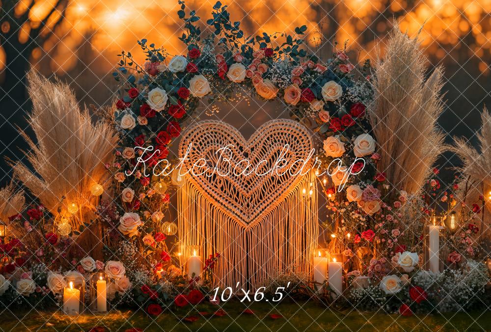 Kate Valentines Boho Flower Arch Heart Macrame Candles Pampas Grass Backdrop Designed by Emetselch
