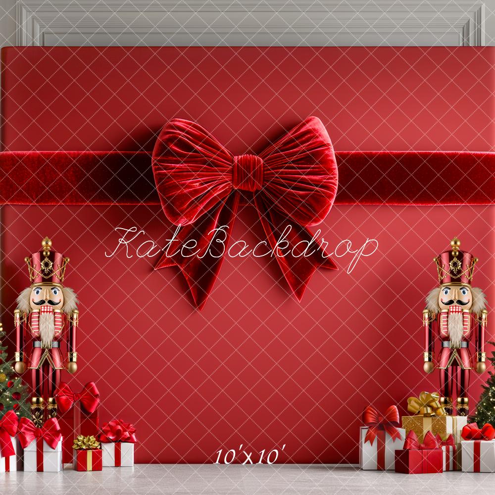 Kate Christmas Nutcracker Large Gift Bow Backdrop Designed by Mini MakeBelieve
