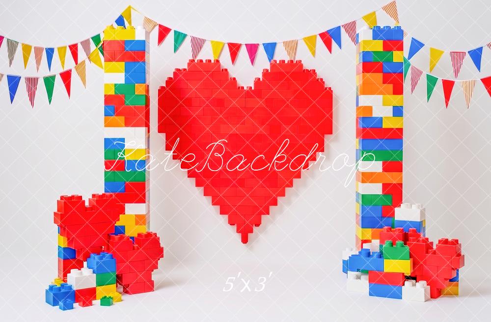 Kate Valentine's Day Colorful Block Heart Bunting Printed Backdrop Designed by Angela Miller