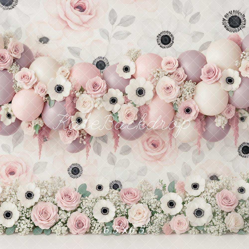 Kate Cake Smash Pink Balloon Floral Backdrop Designed by Ashley Paul