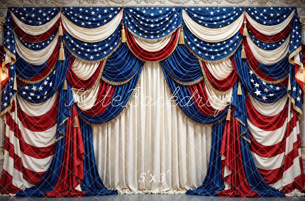 Kate Independence Day Red White Blue Star Drapes Printed Backdrop Designed by Mini MakeBelieve
