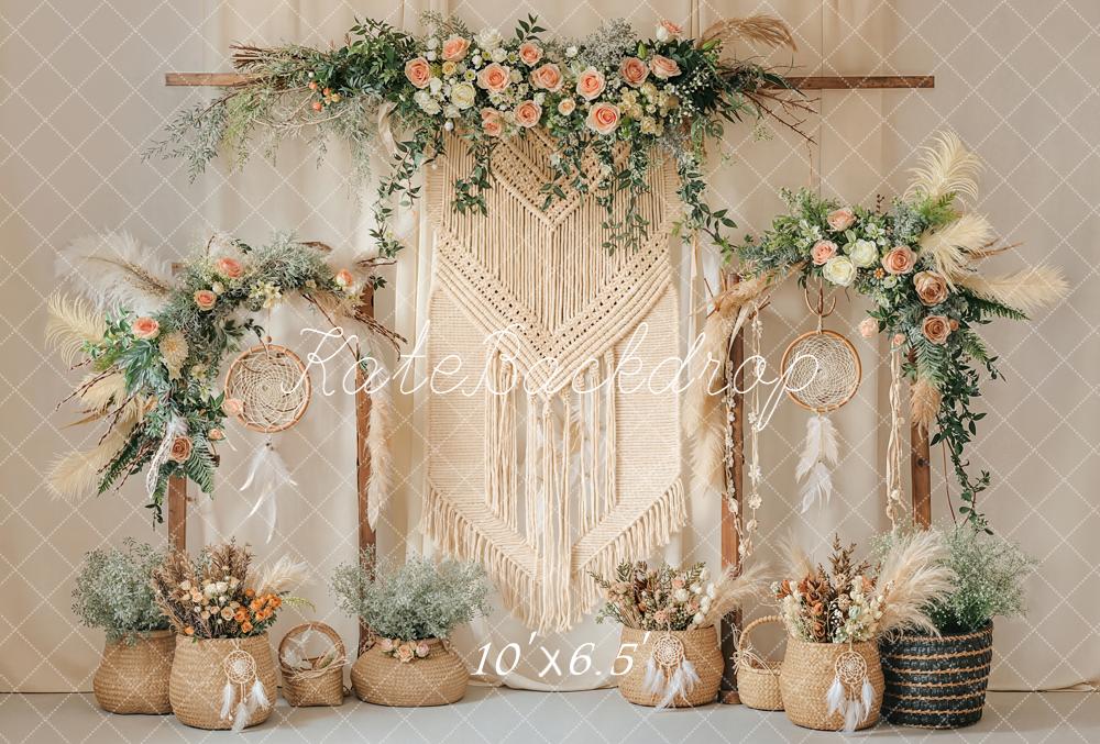 Kate Boho Flower Arch Macrame Dreamcatcher Printed Backdrop Designed by Emetselch
