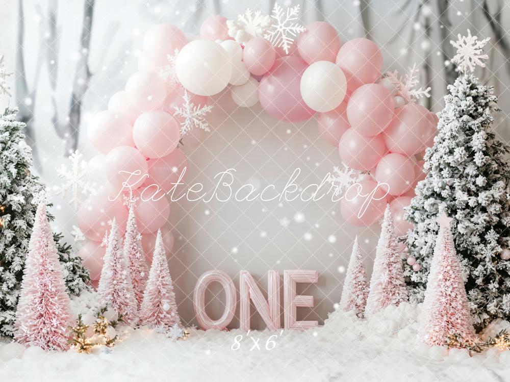 Kate Winter Christmas 1st Birthday Wonderland Pink Balloon Backdrop Designed by Emetselch