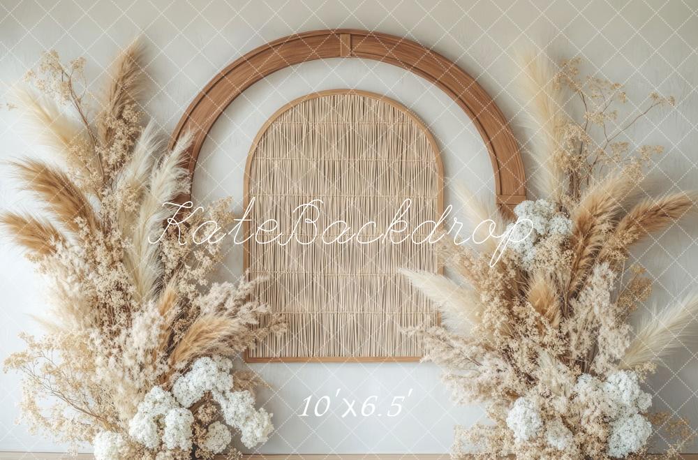 Boho Bloemenboog Neutrale Foto Achtergrond Designed by Mini MakeBelieve