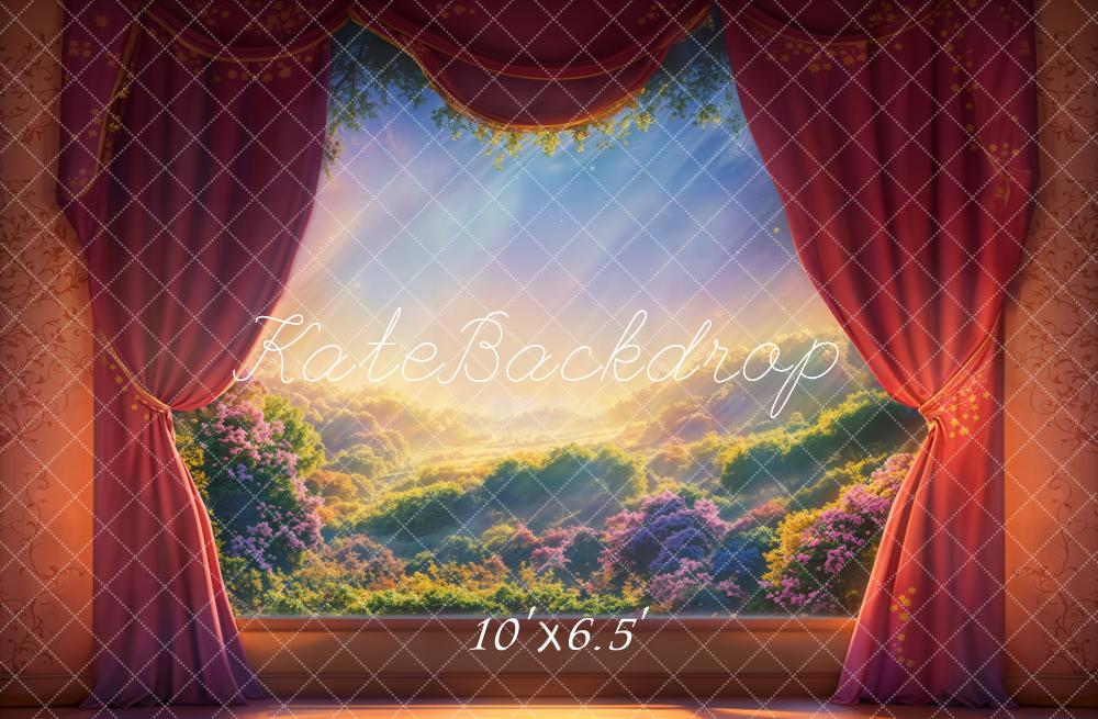 Kate Theater Red Curtain Scenic Landscape Printed Backdrop Designed by Emetselch
