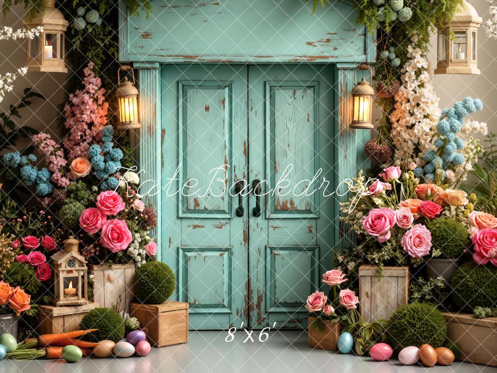 Kate Easter Bunny Flower Arch Vintage Door Pastel Eggs Backdrop Designed by Mini MakeBelieve