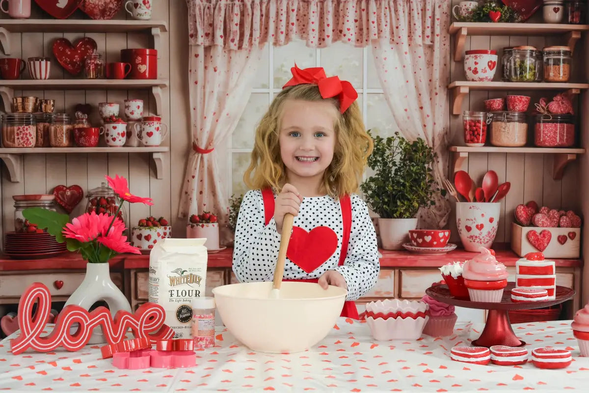 Kate Valentine's Day Red Heart Plates Kitchen Cupboard Photography Backdrop Designed by Emetselch