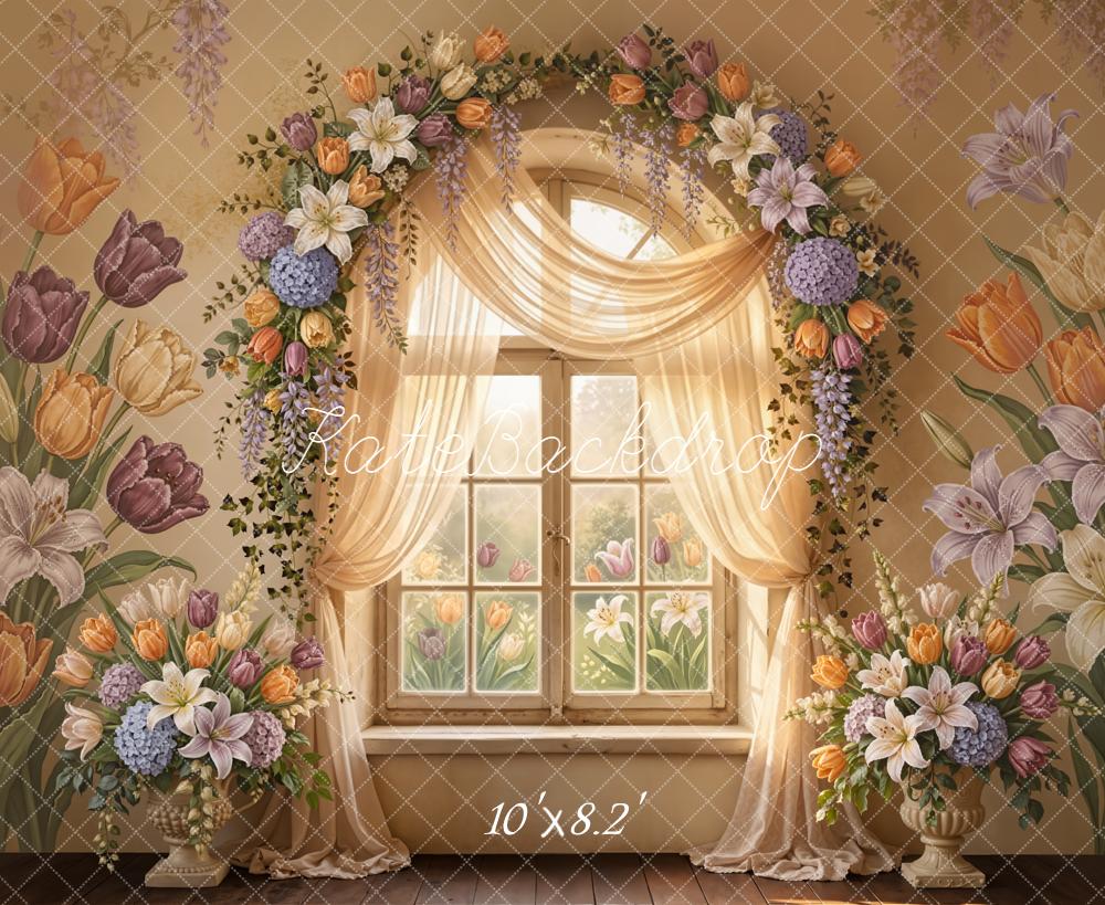 Kate Spring Flower Arch Window Tulip Lily Floral Backdrop Designed by Emetselch