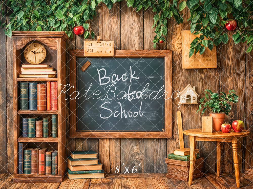 Back to School Blackboard Vintage Wooden Bookshelf Backdrop Designed by Emetselch