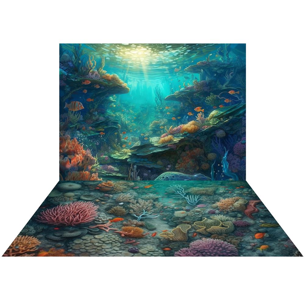Kate Summer Underwater Ocean Reef Backdrop+Mermaid Ocean Reef Floor Backdrop