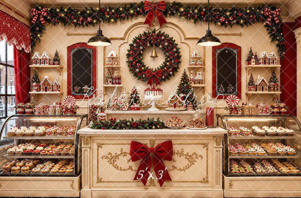 Kate Christmas Bakery Shop Garland Gingerbread Wreath Printed Backdrop Designed by Emetselch