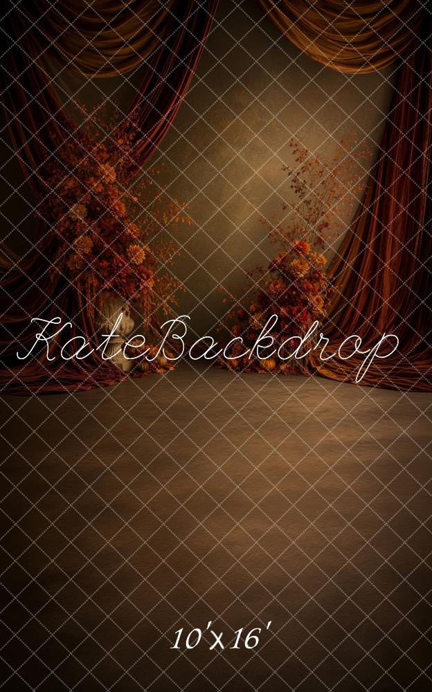 Kate Sweep Fall Fine Art Brown Drapes Floral Printed Backdrop Designed by Ashley Ward