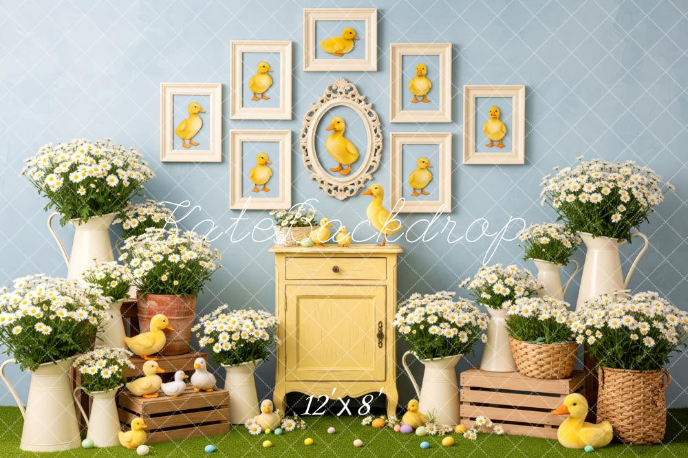 Kate Easter Ducklings Yellow Cabinet Daisies Crates Backdrop Designed by Patty Roberts