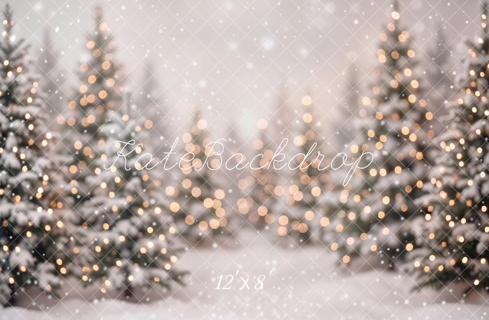 Kate Christmas Snowy Pine Trees Bokeh Printed Backdrop Designed by Emetselch