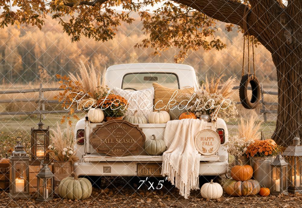 Kate Fall Vintage Truck Pumpkin Cozy Blanket Tree Swing Printed Backdrop Designed by Emetselch