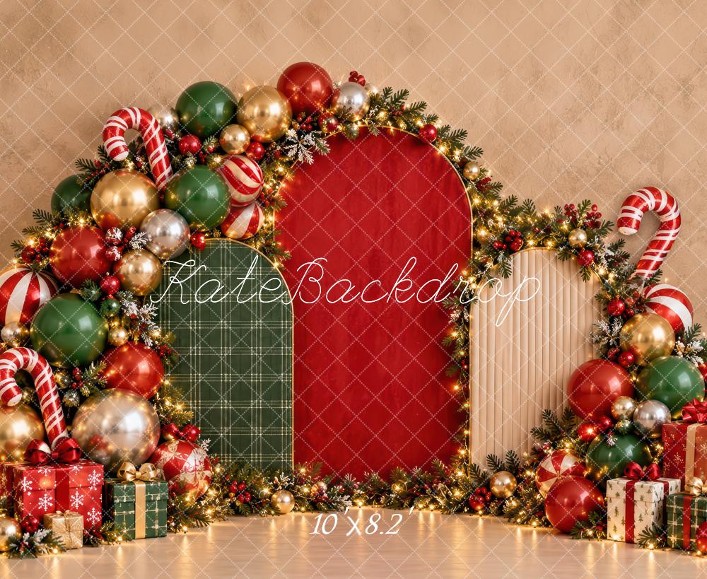 Kate Christmas Ornament Arch Candy Canes Garland Printed Backdrop Designed by Laura Bybee
