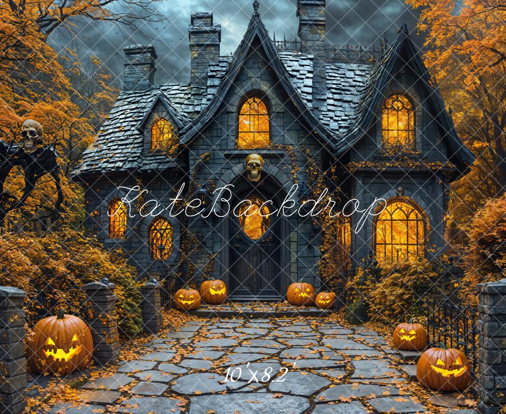 Halloween Casa Infestata Zucche Alberi d'Acero Sfondo Designed by Emetselch