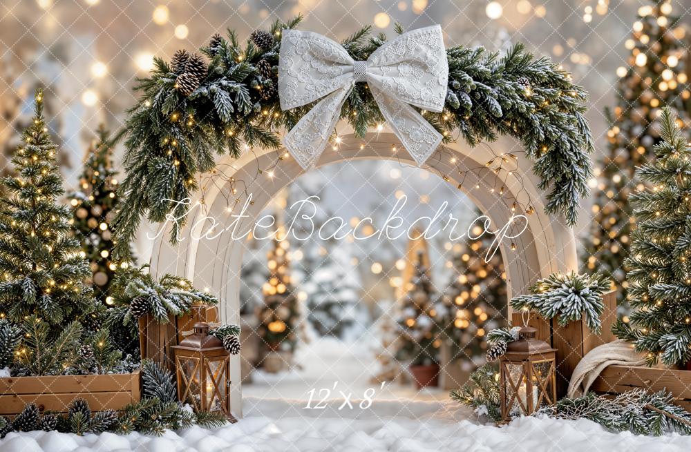 Fondo de Arco de Lazo de Navidad Árboles de Pino Nevados Faroles diseñado por Emetselch