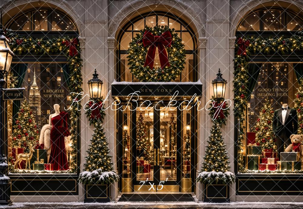 Kate Christmas City 5th Avenue Storefront Wreath Window Display Printed Backdrop Designed by Patty Roberts