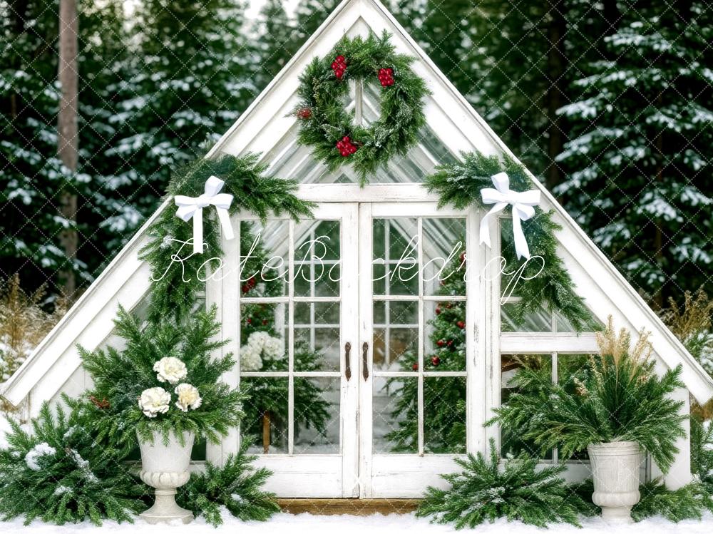 Corona de Navidad Blanca Verde de Invernadero Fondo de Bosque Designed by Mini MakeBelieve