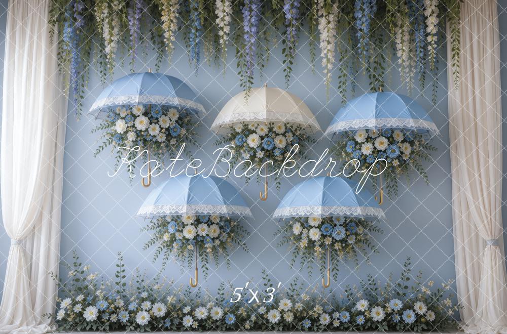 Kate Spring Bluebell Shower Floral Umbrellas Printed Backdrop Designed by Ashley Ward