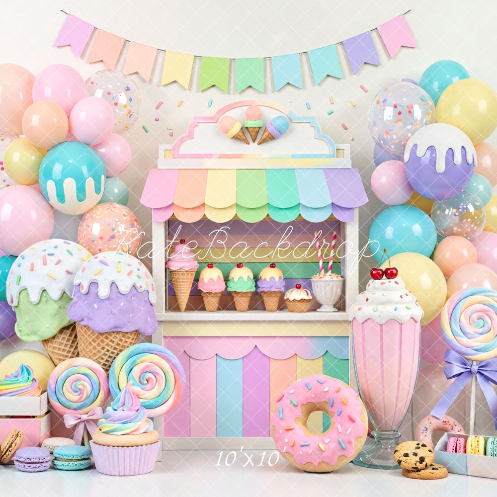 Kate Cake Smash Pastel Ice Cream Candy Dessert Stand Printed Backdrop Designed by Mini MakeBelieve