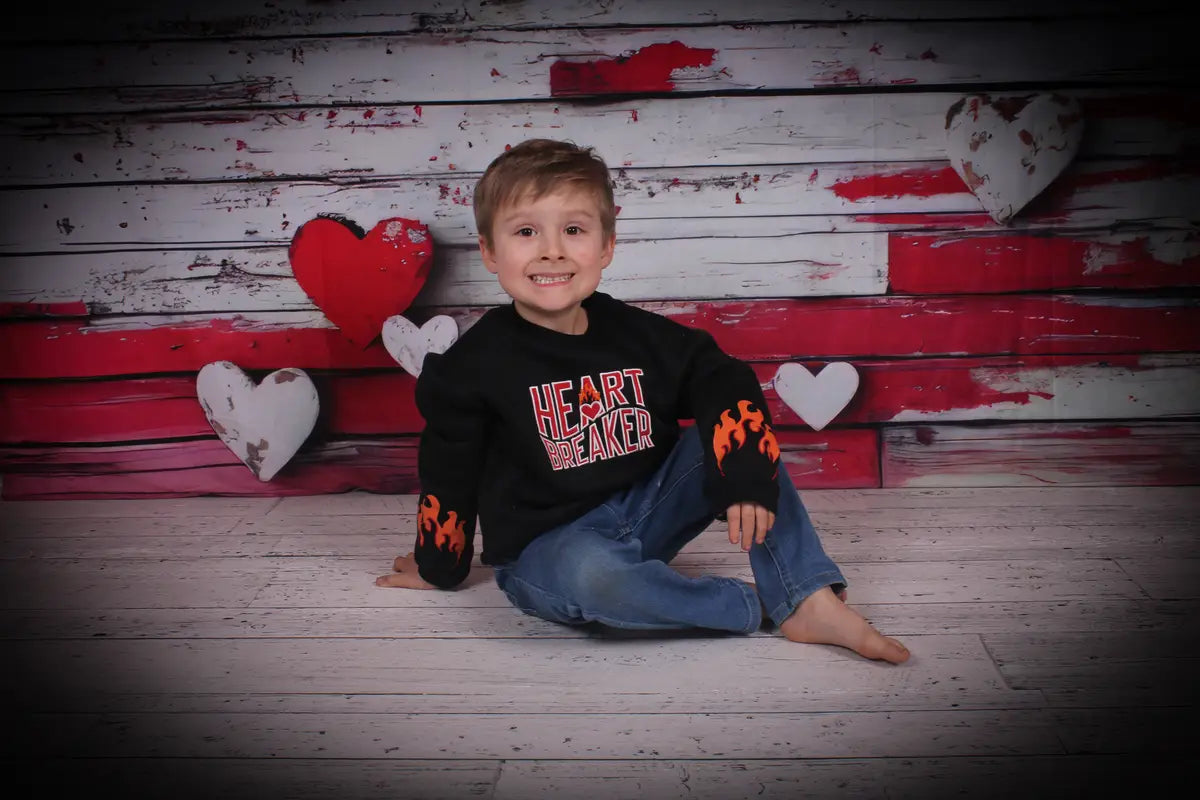 Kate Valentine Red Heart Wood Floor Backdrop Designed by Mini MakeBelieve