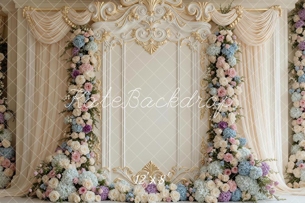 Kate Flower Arch Gold Ornate Wall Backdrop Designed by Mini MakeBelieve