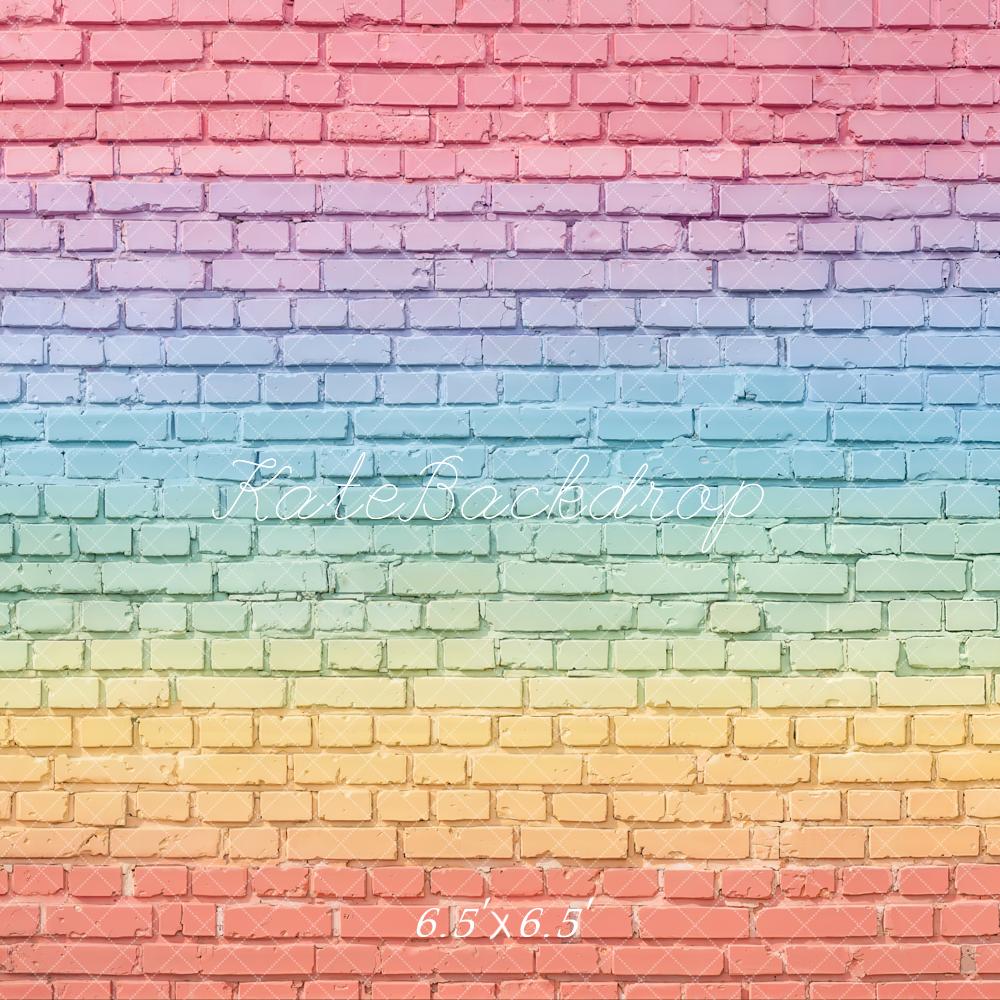 Kate Rainbow Gradient Brick Wall Printed Backdrop Designed by Chain Photography