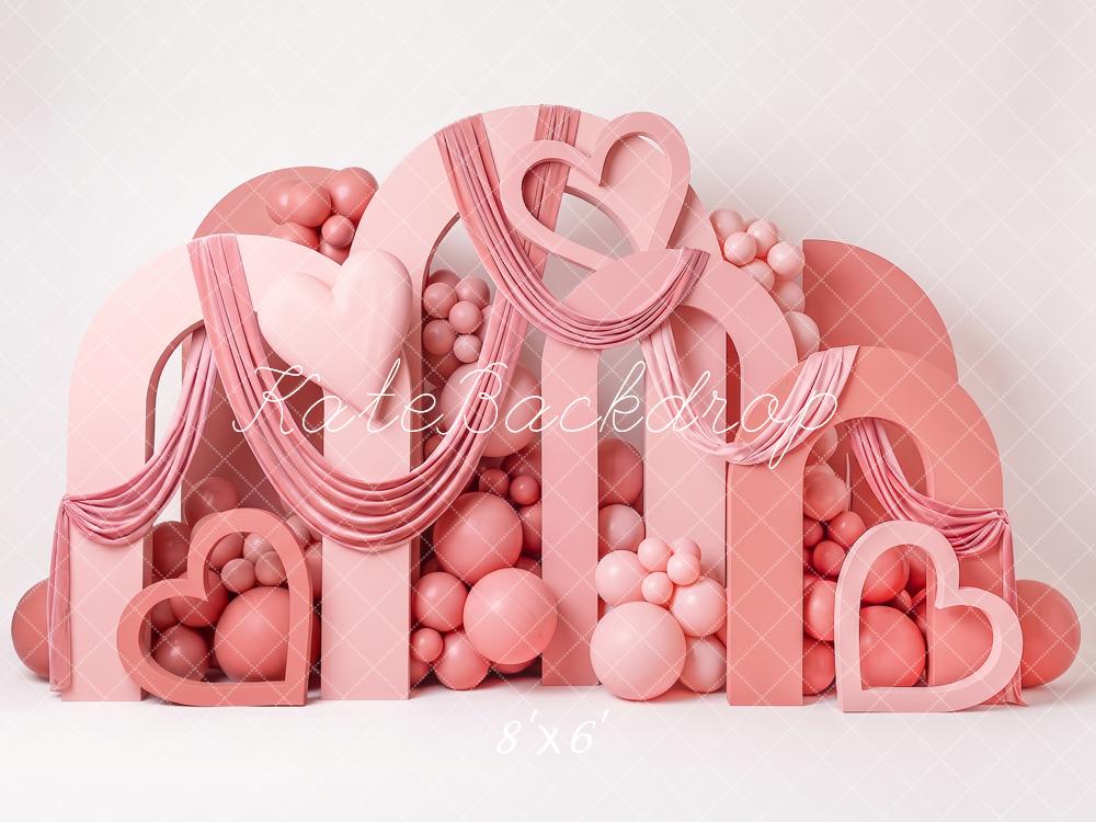 Kate Valentine's Day Pink Heart Balloon Drapery Printed Backdrop Designed by Angela Miller