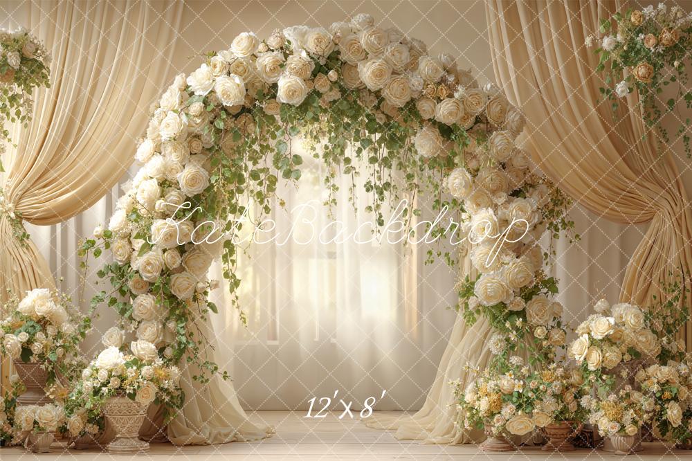 Kate Spring Flower Arch Cream Roses Drapes Printed Backdrop Designed by Emetselch