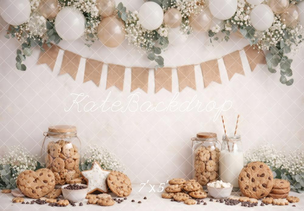 Kate Cake Smash Cookies Milk Balloons Garland Flowers Printed Backdrop Designed by Vertigo Productions