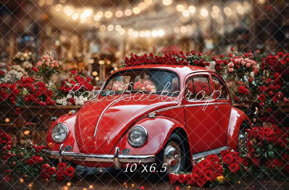 Kate Valentine's Day Vintage Red Roses Car Backdrop Designed by Emetselch