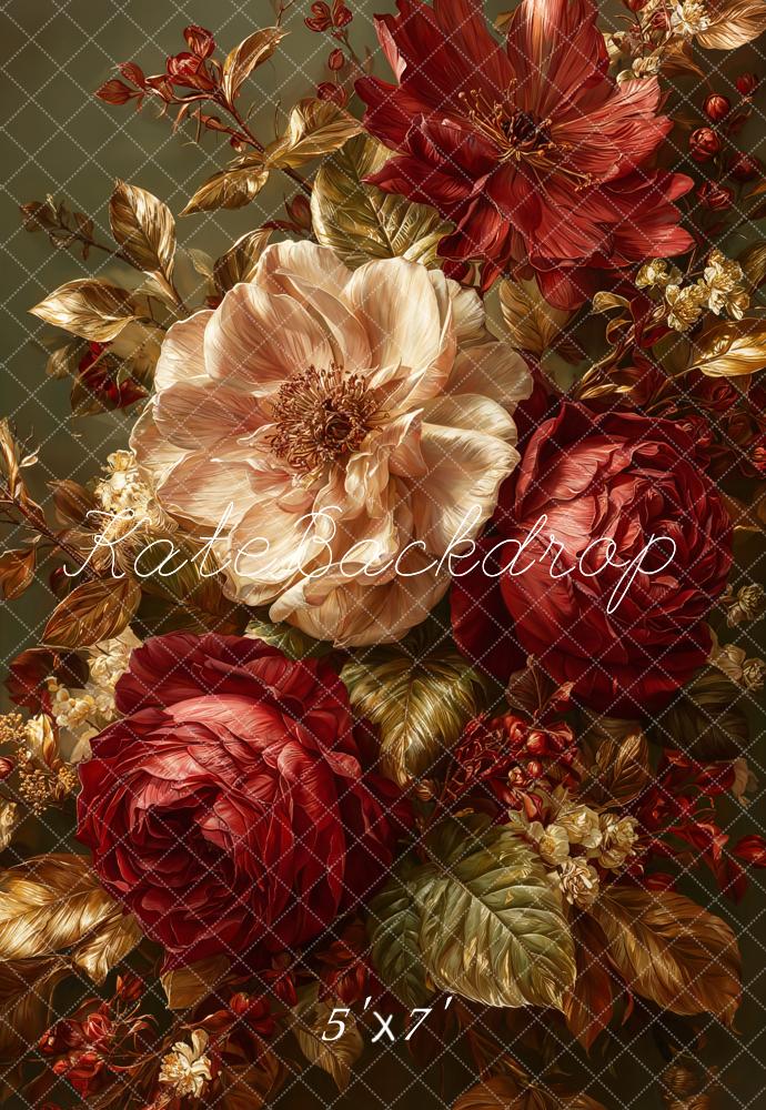 Kate Fine Art Vintage Red Gold Flower Backdrop Designed by Emetselch