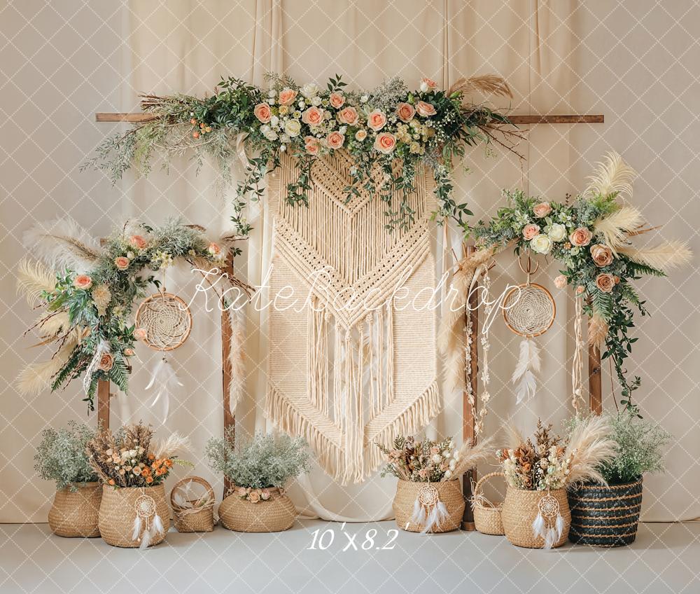 Kate Boho Flower Arch Macrame Dreamcatcher Printed Backdrop Designed by Emetselch