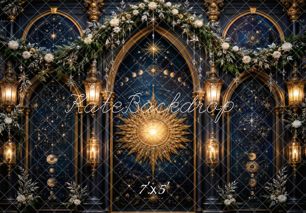 Kate Celestial Sunburst Arched Windows Lanterns Flowers Printed Backdrop Designed by Vertigo Productions