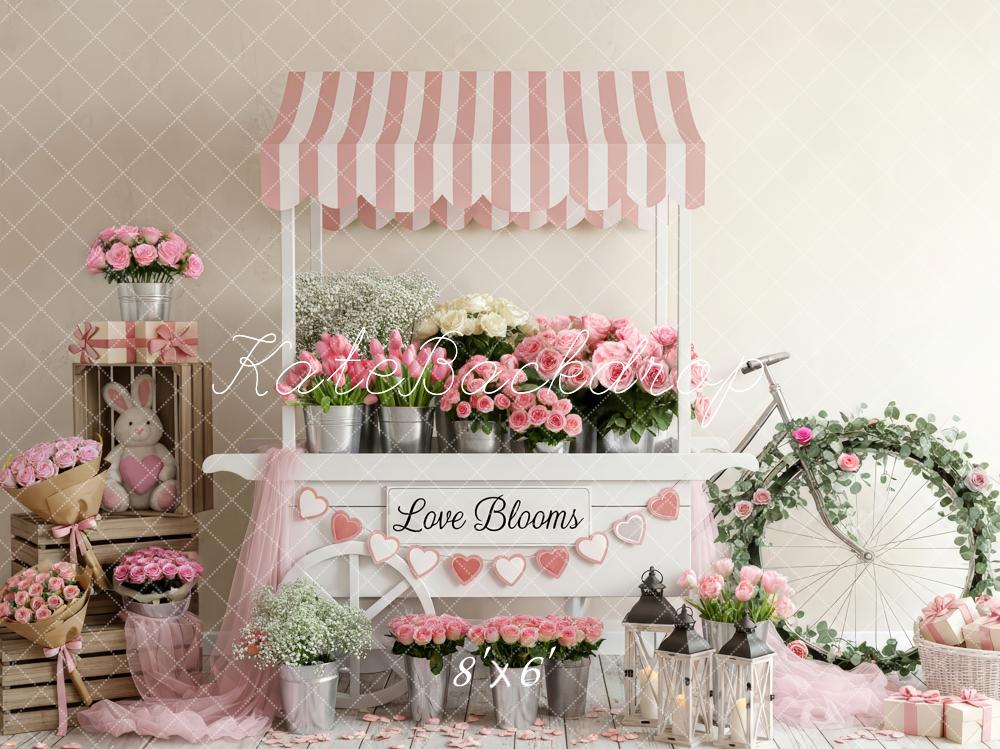 Kate Valentine's Day Flower Cart Pink Roses Bicycle Bunny Backdrop Designed by Patty Roberts