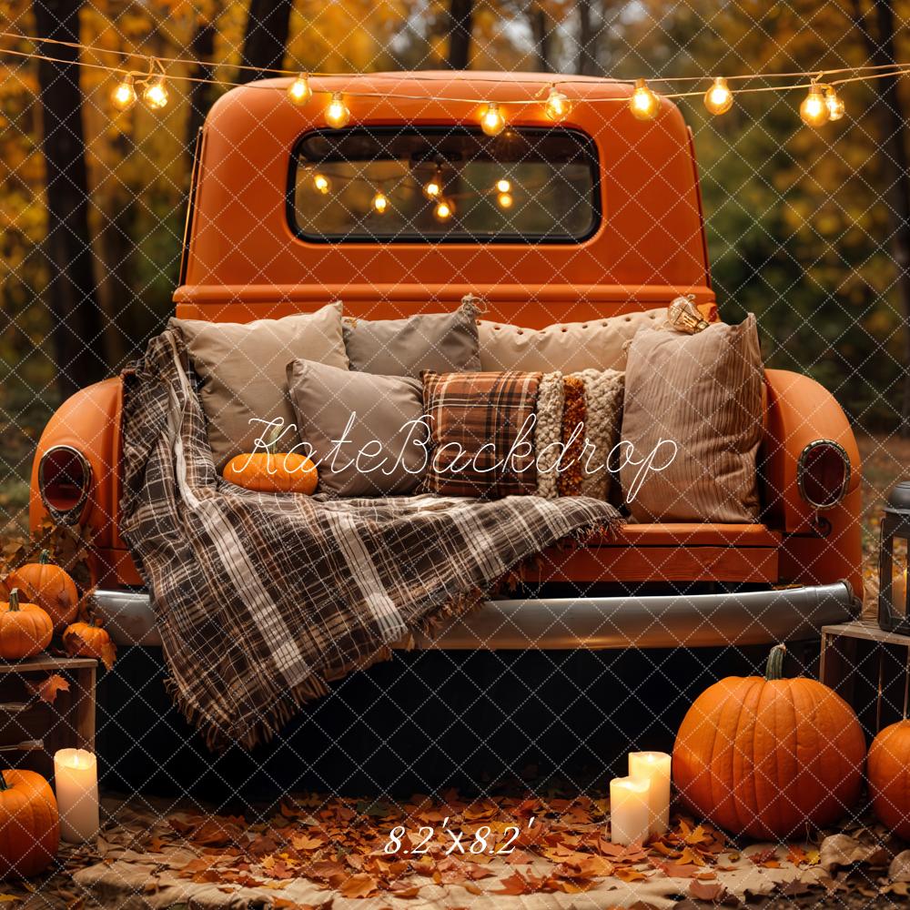 Kate Fall Truck Pumpkin Forest Lights Backdrop Designed by Emetselch