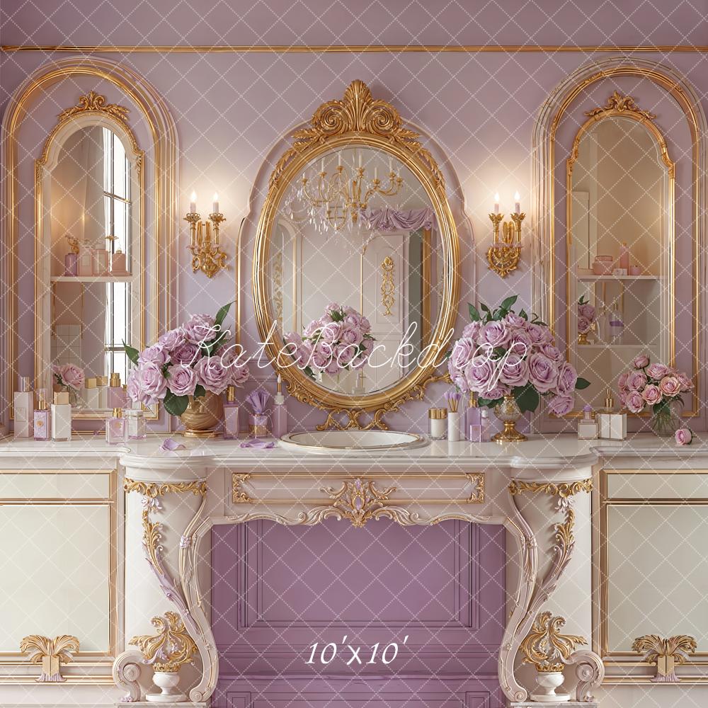 Kate Lavender Vanity Mirror Floral Gold Decor Backdrop Designed by Emetselch
