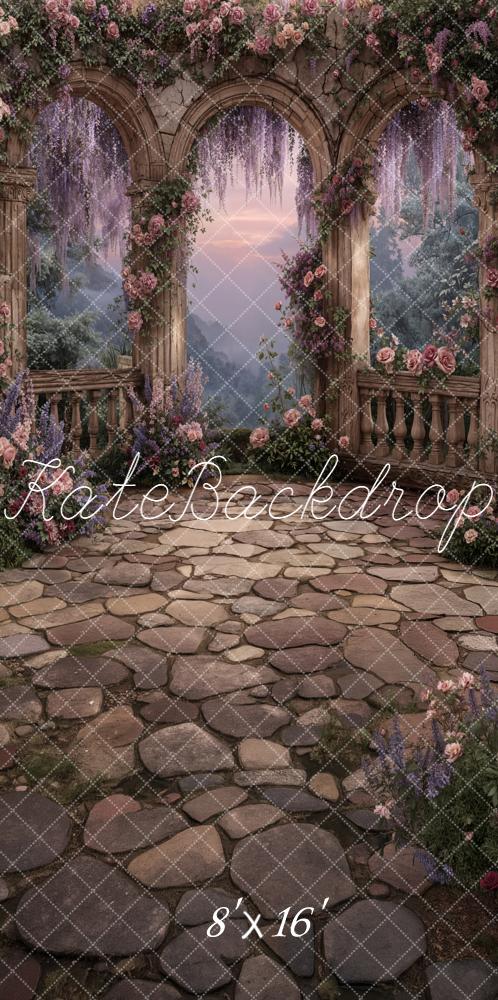 Kate Sweep Spring Flower Arch Stone Arches Cobblestone Path Printed Backdrop Designed by Chain Photography