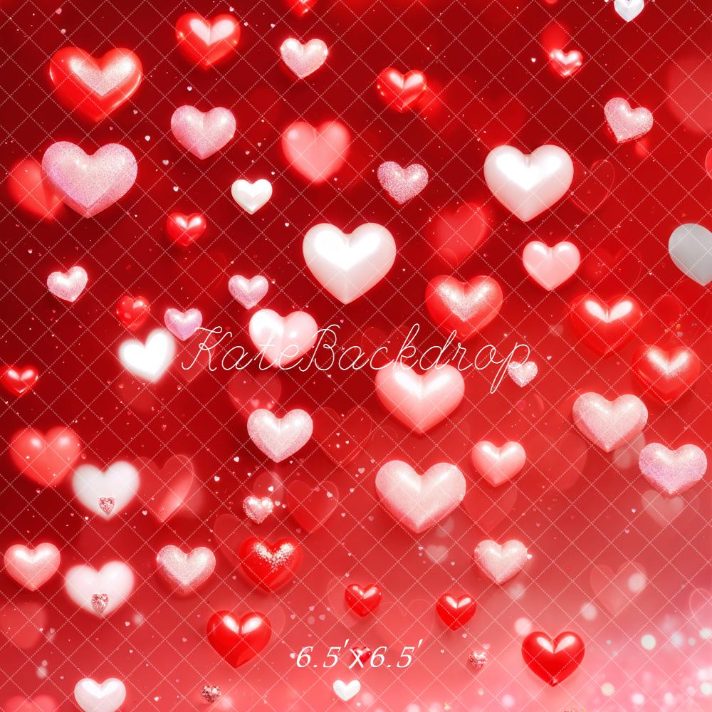 Kate Valentines Red Hearts Glitter Bokeh Backdrop Designed by Emetselch