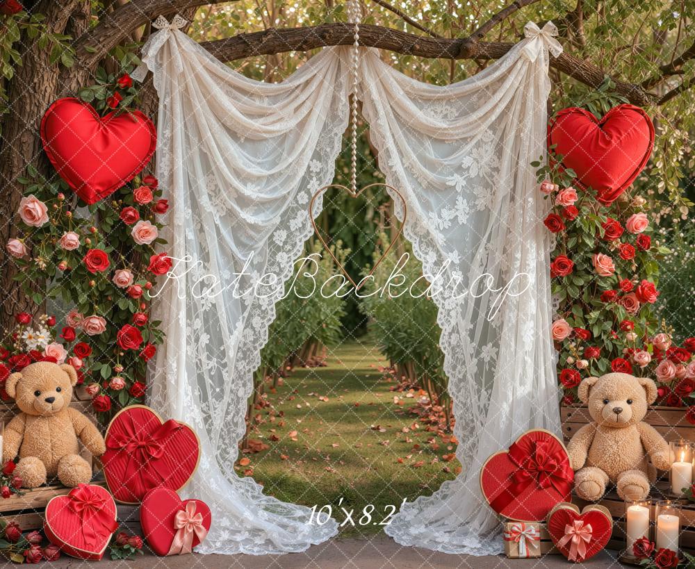 Kate Valentine's Day Rose Heart Lace Branch Arch Printed Backdrop Designed by Mini MakeBelieve