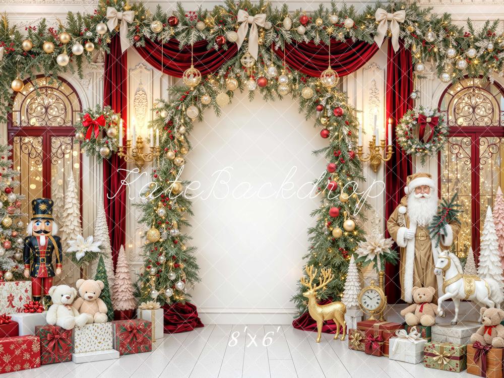 Kate Christmas Santa Nutcracker Arch Garland Gift Printed Backdrop Designed by Mini MakeBelieve