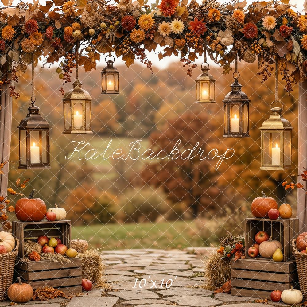 Kate Fall Flower Arch Pumpkins Lanterns Printed Backdrop Designed by Patty Roberts