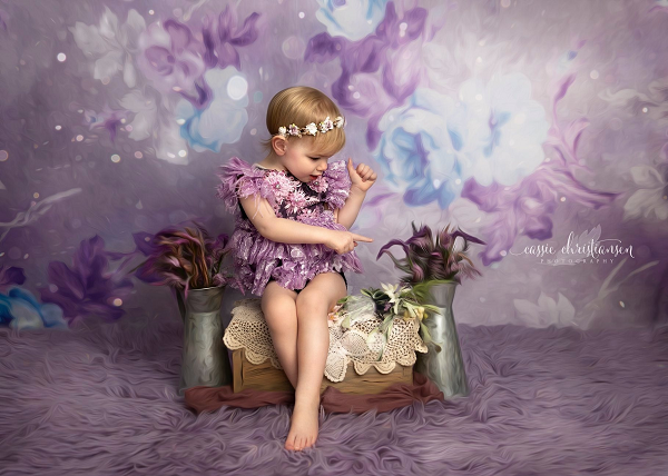Kate Retro Blurry Bokeh Purple Florals Backdrop for Photography Designed by JFCC (Clearance US only)