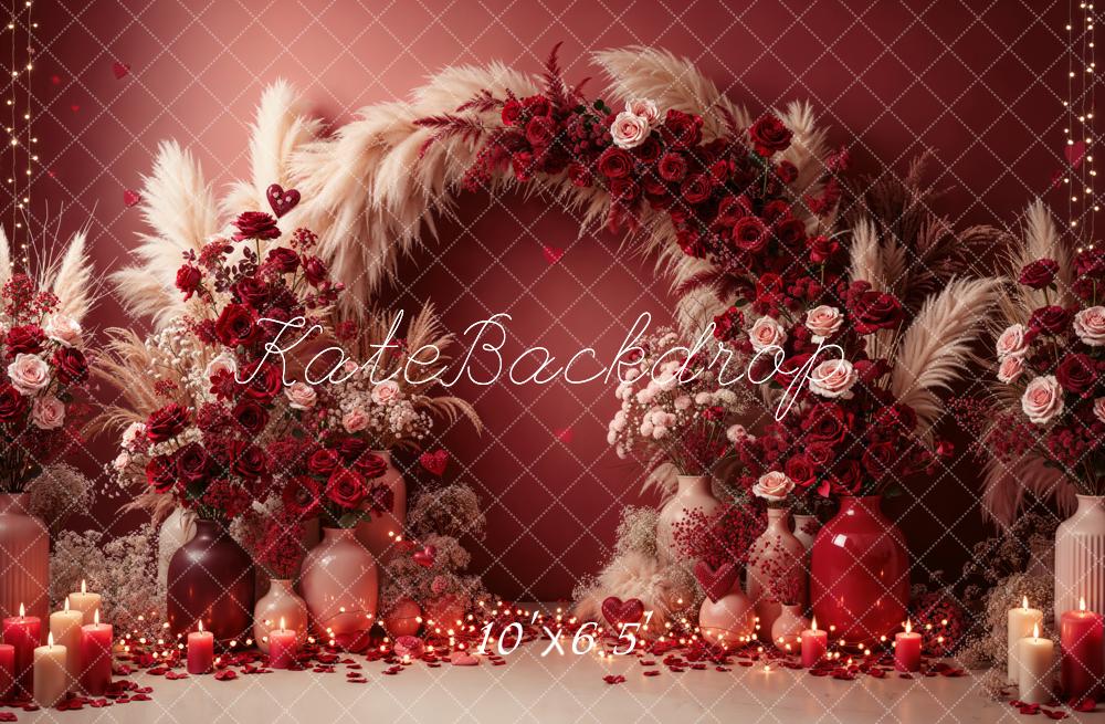 Kate Valentine's Day Flower Arch Red Roses Candles Backdrop Designed by Emetselch